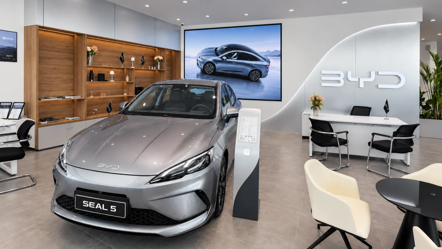Écran LED 16:9 installé dans un showroom automobile